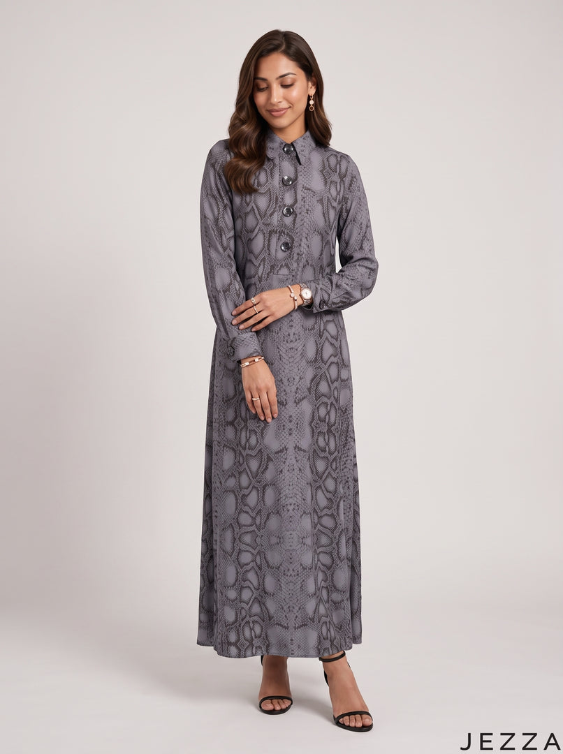 Serpent Elegance: Snake Print A-Line Dress 90461