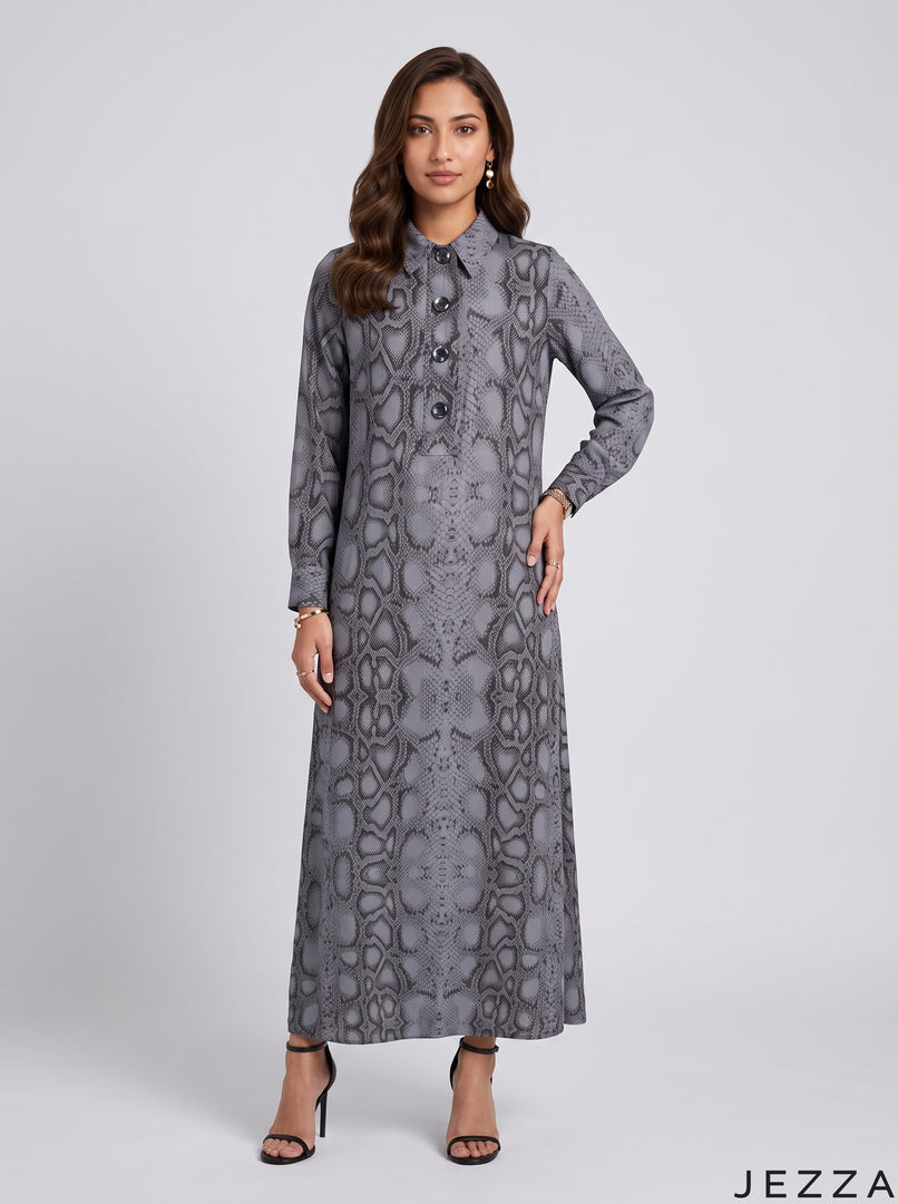 Serpent Elegance: Snake Print A-Line Dress 90461