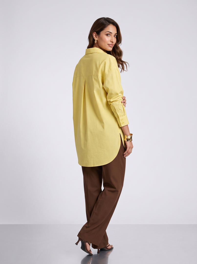 Sunlit Stripes: Yellow Pinstripe Above Knee Top 87522