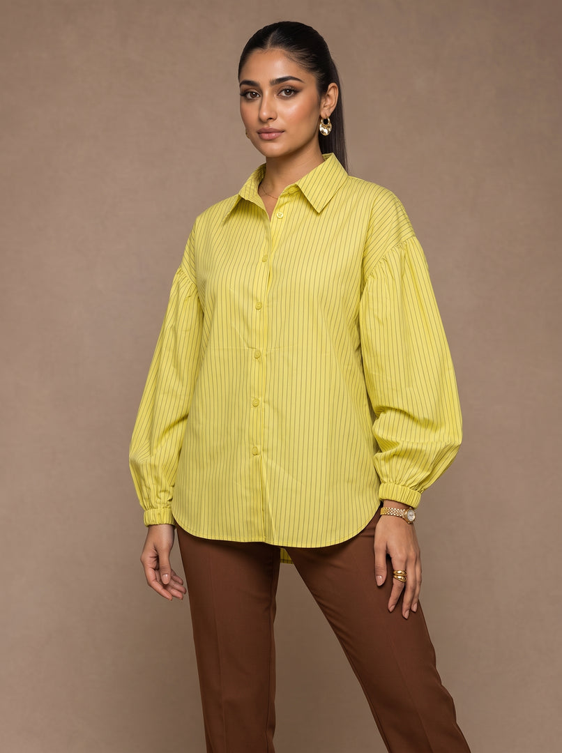 Pinstripe Ease: Cotton Below Hip Top 82552