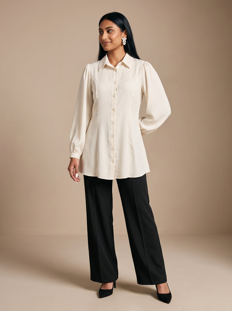 Ivory Contour: Fitted Polyester Below Hip Top 88211
