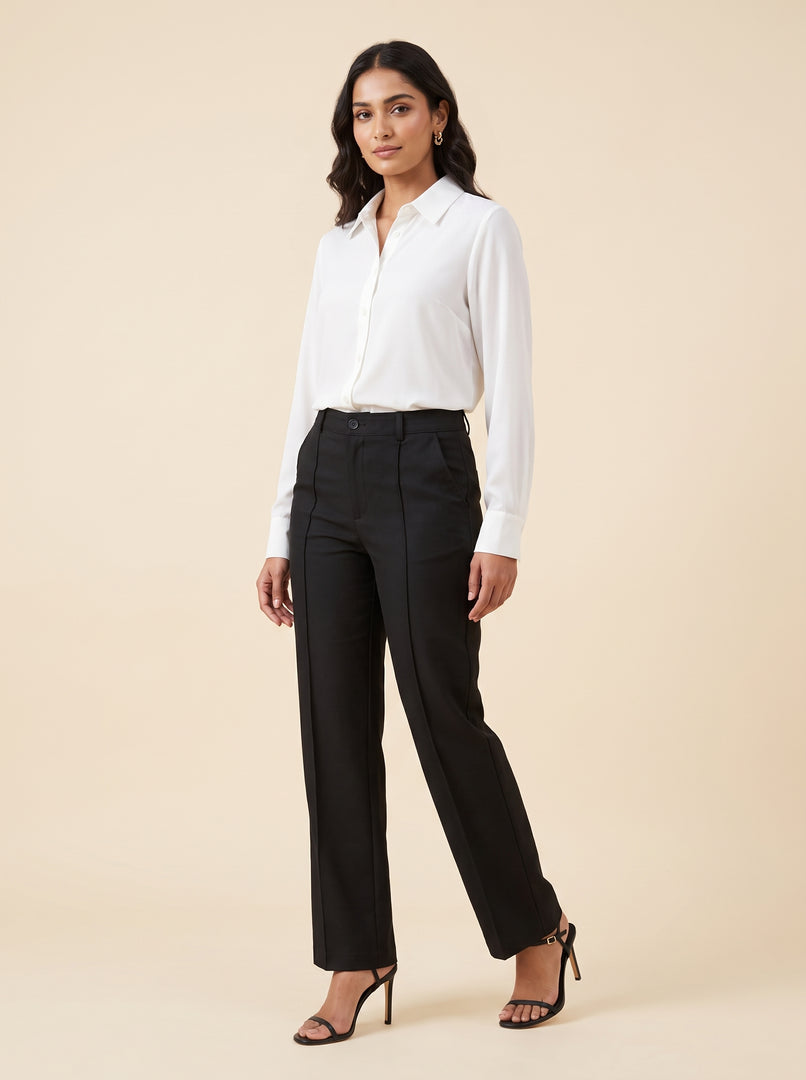 Pin Tuck Twill Black Pant 88231