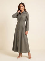 Load image into Gallery viewer, Collared A-Line Olive Green Dress 86361