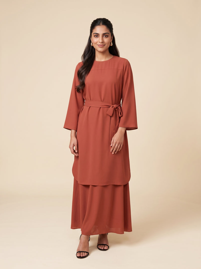 Burnt Orange Classic Long Dress 93342