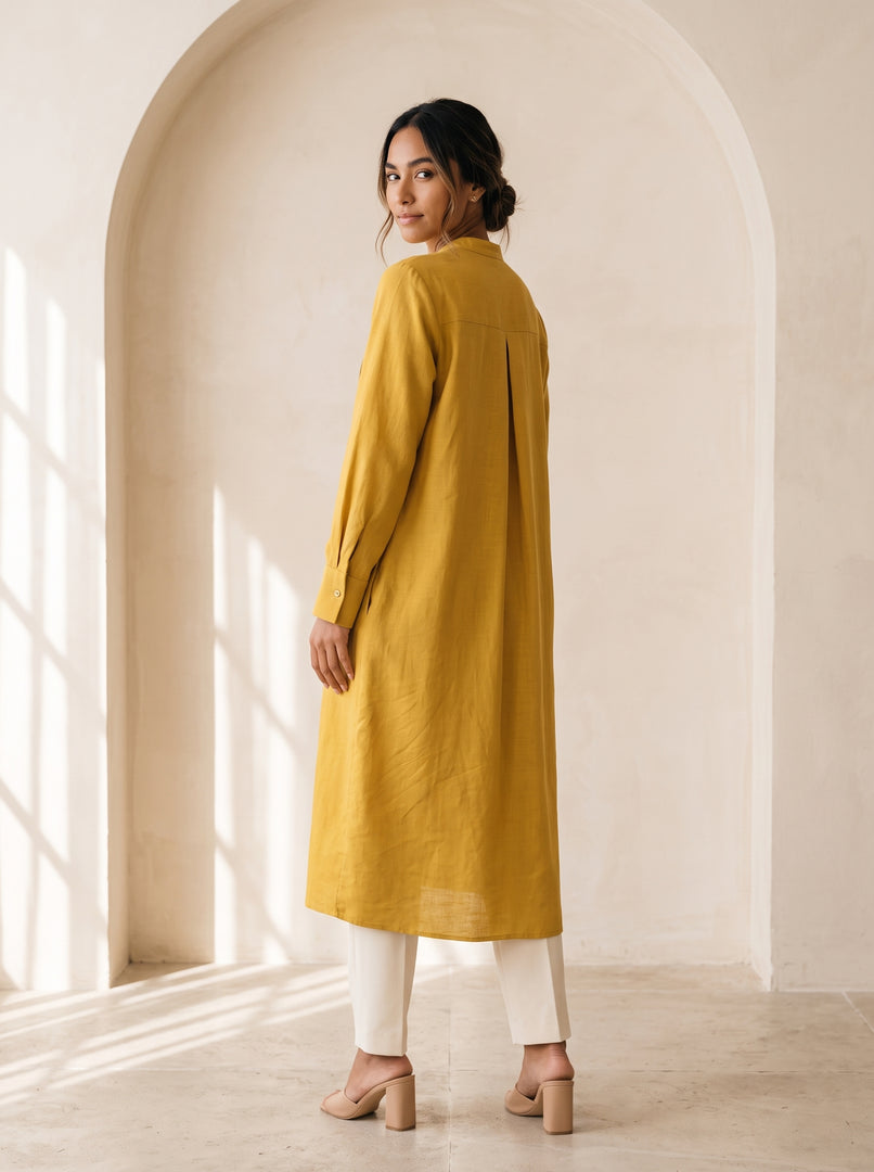 Yellow Mandarin Collar Midi Top 79722