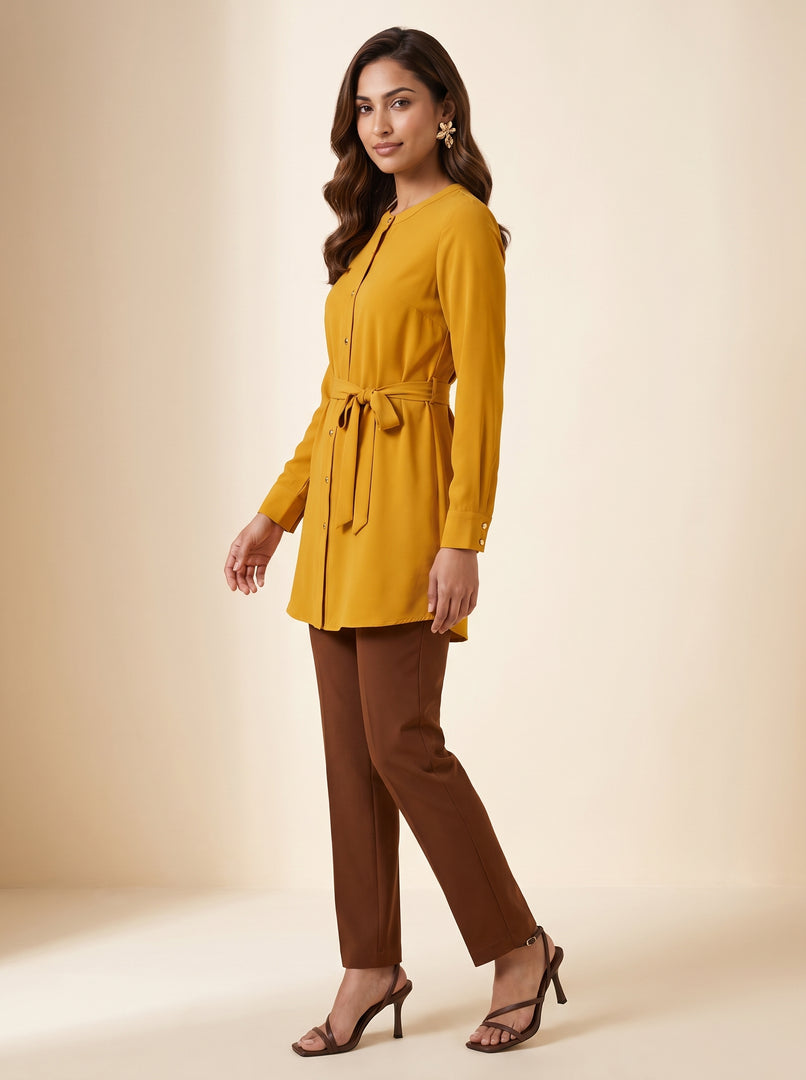 Round Neck Long Sleeve Golden Yellow Top 88152