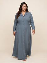 Load image into Gallery viewer, Steel Blue Lapel Collar A-Line Dress 87771