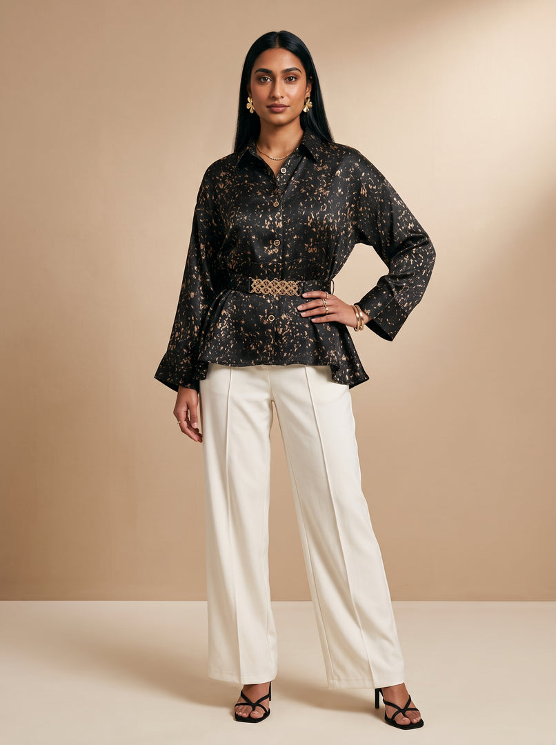 Splatter Luxe: Satin Abstract Hip Top 91781