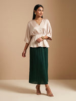 Load image into Gallery viewer, Cream Sage: Satin V-Neck Hip Top 86372