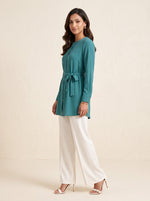 Load image into Gallery viewer, Textured Round Neck Teal Green Top 90483