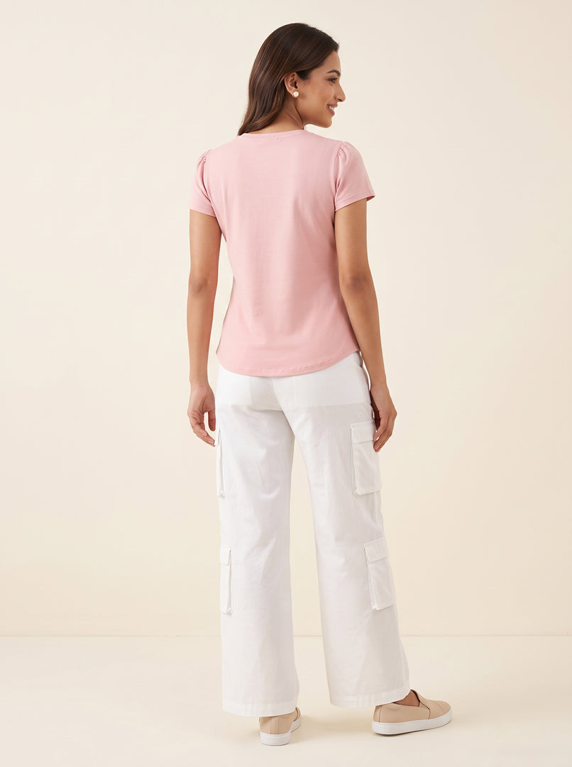 V Neck Jersey Light Pink Top 90291