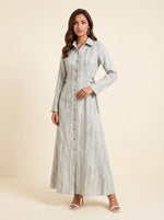 Load image into Gallery viewer, Collared A-Line Abstract Vertical Stripe Dress 92581
