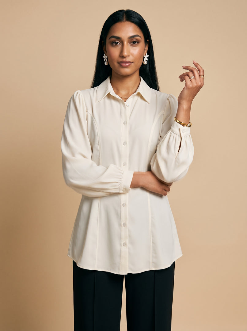Ivory Contour: Fitted Polyester Below Hip Top 88211