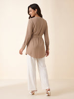 Load image into Gallery viewer, Round Neck Long Sleeve Khaki Brown Top 88151