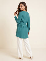 Load image into Gallery viewer, Textured Round Neck Teal Green Top 90483