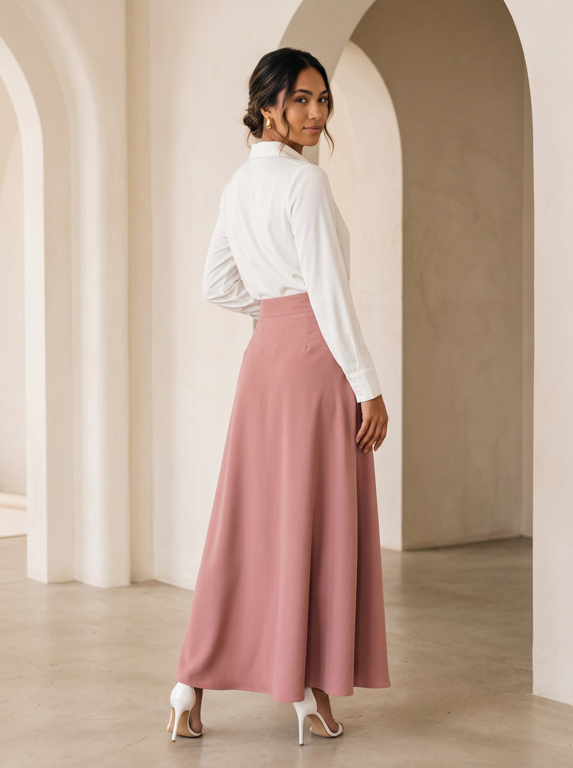 Dusty Rose Polyester Ankle-Length Skirt 94631
