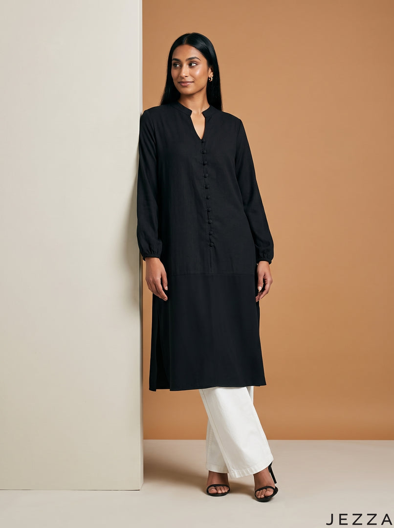 Urban Texture: Black Textured Polyester Hoodie Top 82181