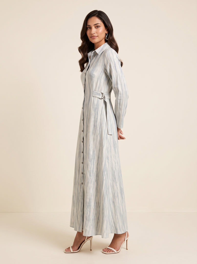 Collared A-Line Abstract Vertical Stripe Dress 92581