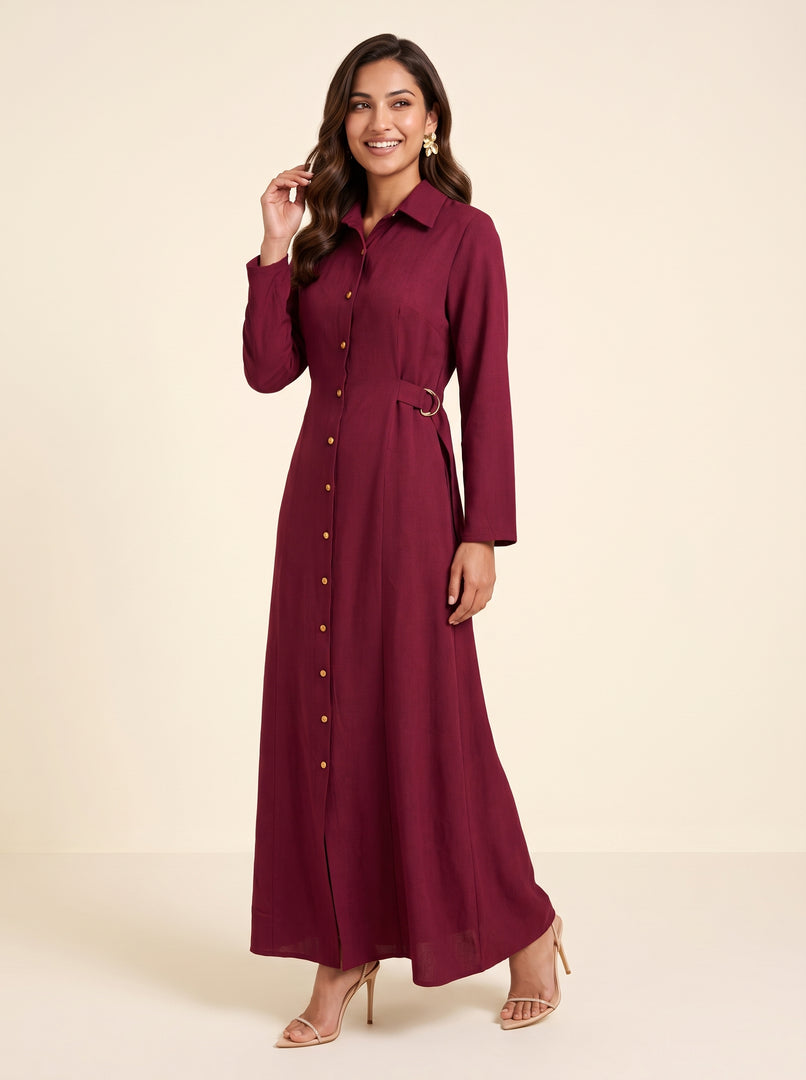 Collared A-Line Red Berry Dress 86362