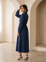 Load image into Gallery viewer, Navy Blue Collared Midi Dress 87937