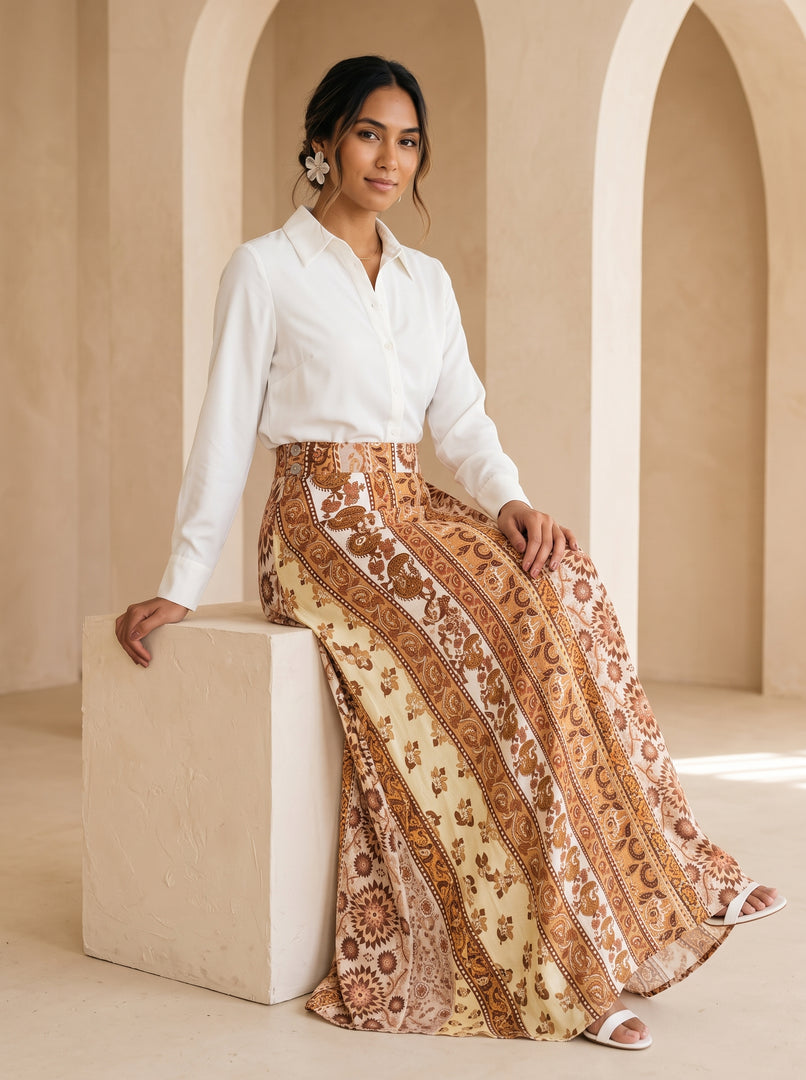 Abstract Print Cotton Skirt 86221