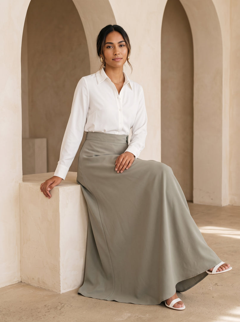 Basil Green Polyester Ankle-Length Skirt 94633