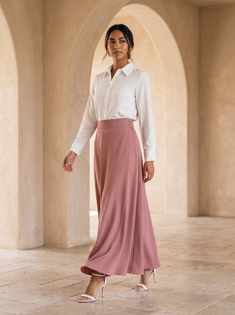 Dusty Rose Polyester Ankle-Length Skirt 94631
