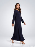 Load image into Gallery viewer, Midnight Flow: Navy Blue Polyester A-Line Dress 88401
