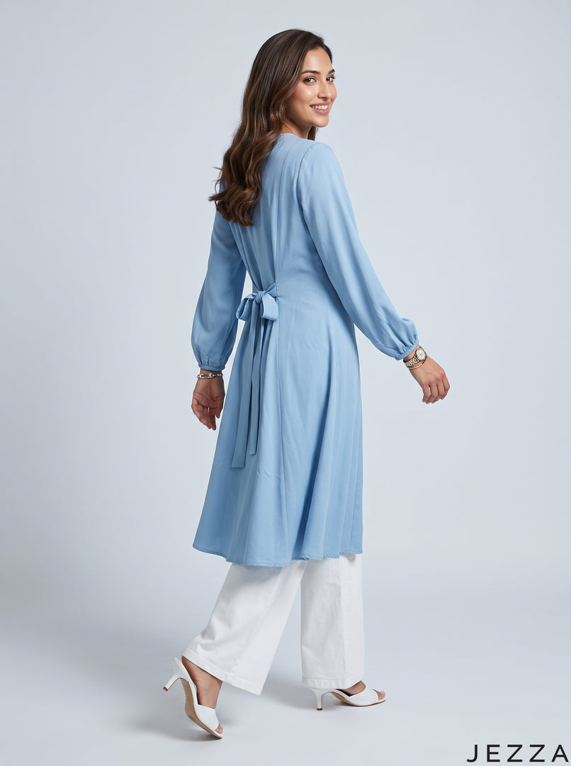 Sky Breeze: Light Blue Cotton Knee Top 81083