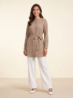 Load image into Gallery viewer, Round Neck Long Sleeve Khaki Brown Top 88151