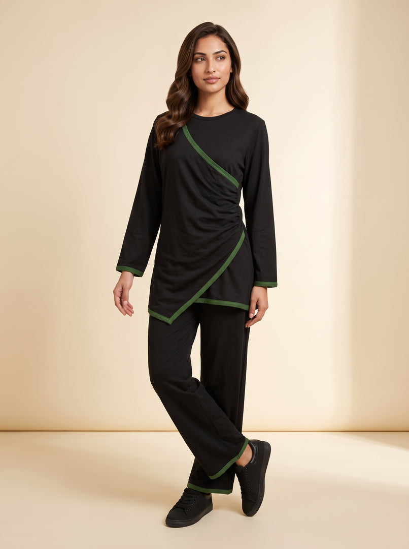 Black Draped Co-Ord Set 90023/90033