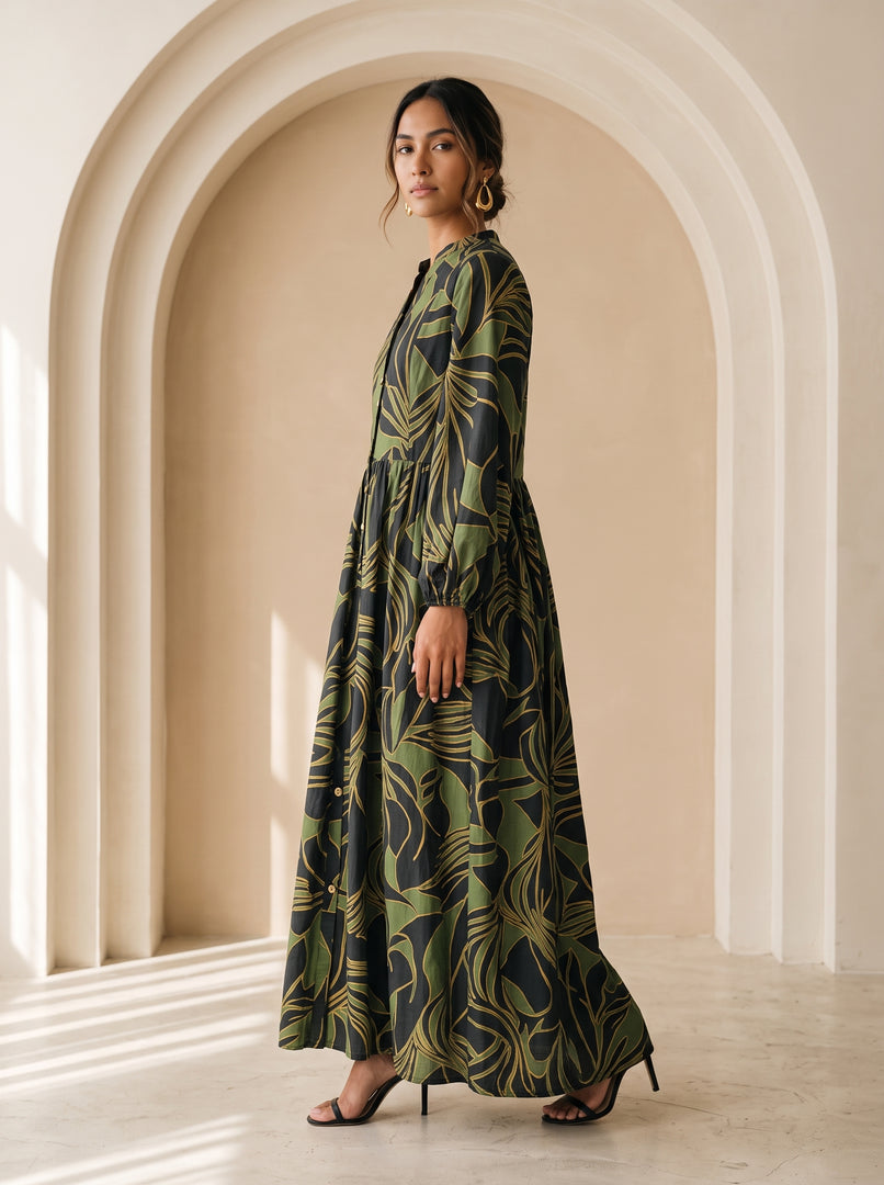 Abstract Print Mandarin Collar Dress 92791