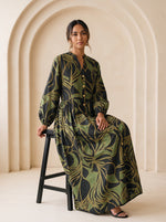 Load image into Gallery viewer, Abstract Print Mandarin Collar Dress 92791