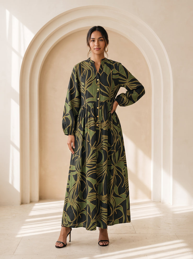 Abstract Print Mandarin Collar Dress 92791