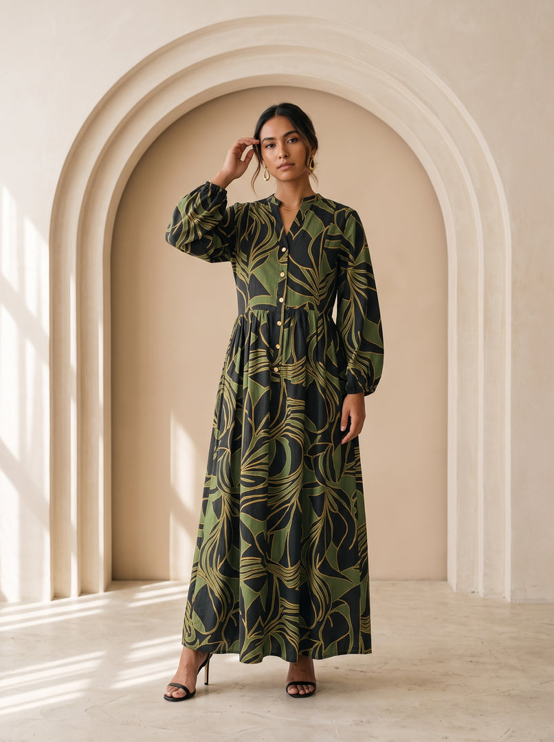 Abstract Print Mandarin Collar Dress 92791