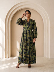 Abstract Print Mandarin Collar Dress 92791