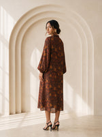 Load image into Gallery viewer, Abstract Leaves Collared Midi Top 94532