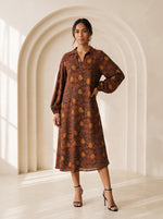 Load image into Gallery viewer, Abstract Leaves Collared Midi Top 94532