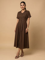 Load image into Gallery viewer, Coffee Classic: Cotton Open-Collar Midi Dress 87702