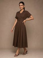 Load image into Gallery viewer, Coffee Classic: Cotton Open-Collar Midi Dress 87702