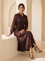 Load image into Gallery viewer, Carob Brown Collared Midi Dress 87938