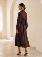 Load image into Gallery viewer, Carob Brown Collared Midi Dress 87938