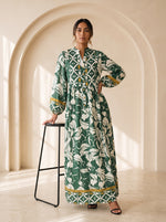Load image into Gallery viewer, Mandarin Collar Floral Dress 90241