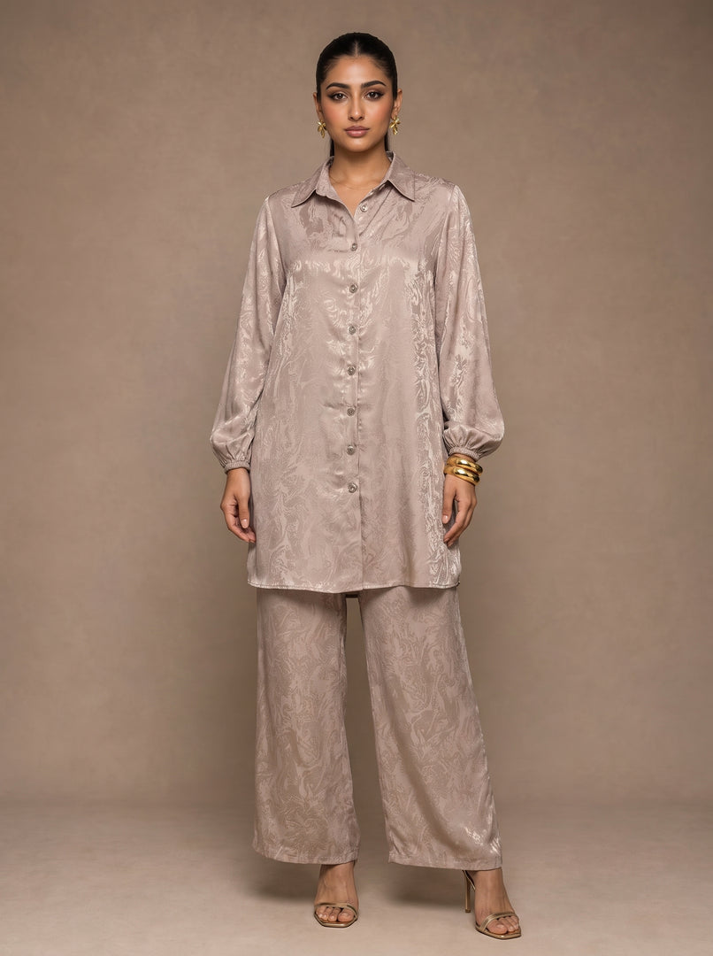 Walnut Harmony: Jacquard Top & Pant Set 85801/90651