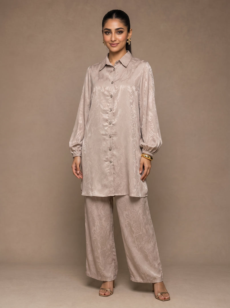 Walnut Harmony: Jacquard Top & Pant Set 85801/90651