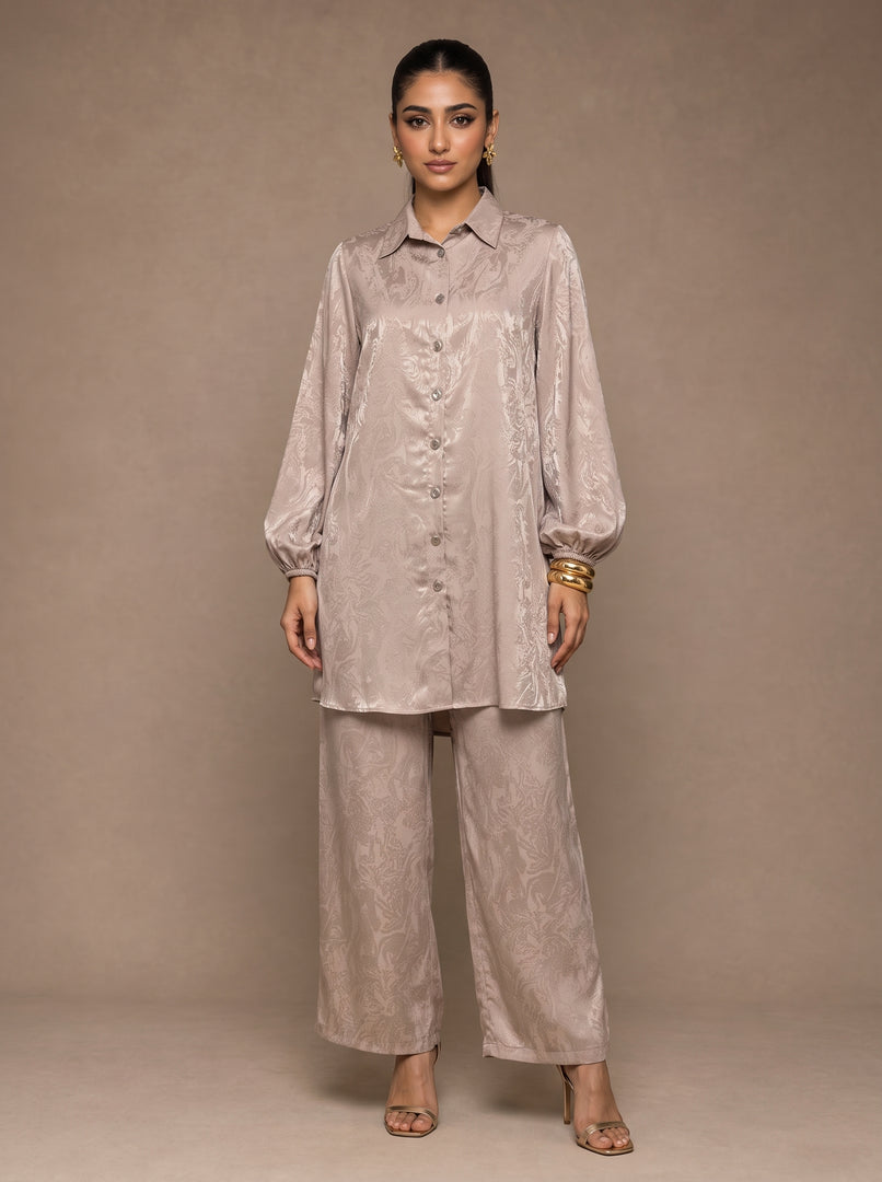 Walnut Harmony: Jacquard Top & Pant Set 85801/90651