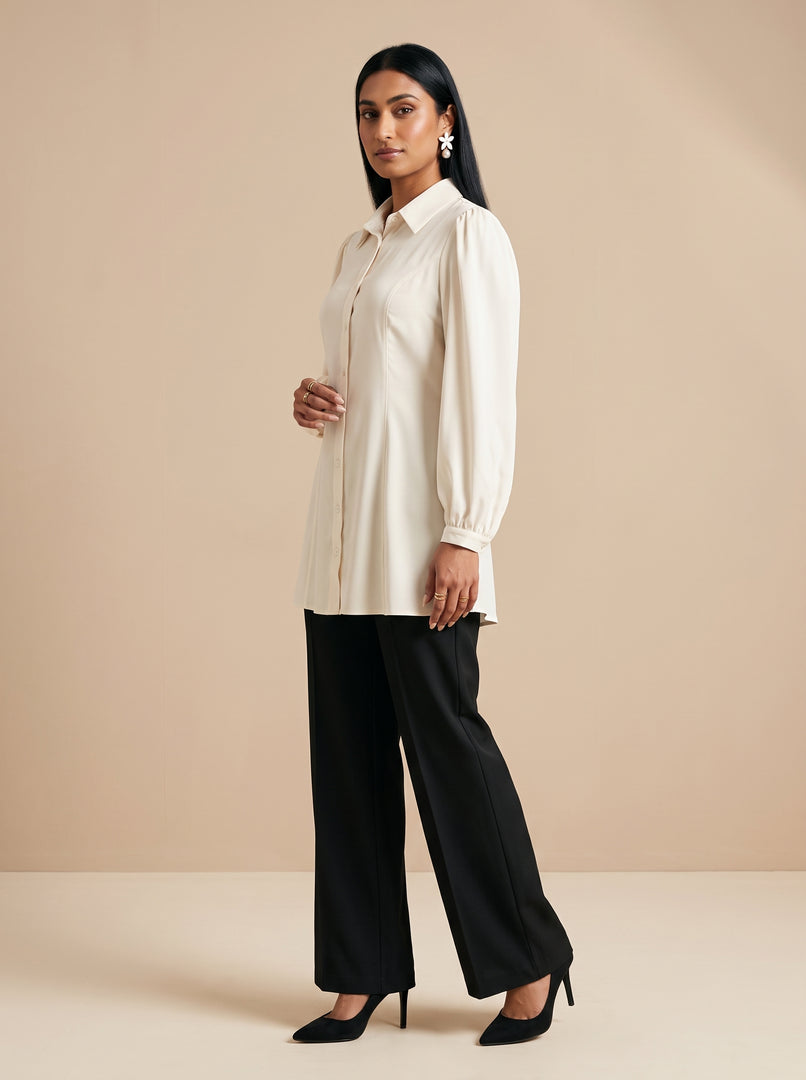 Ivory Contour: Fitted Polyester Below Hip Top 88211