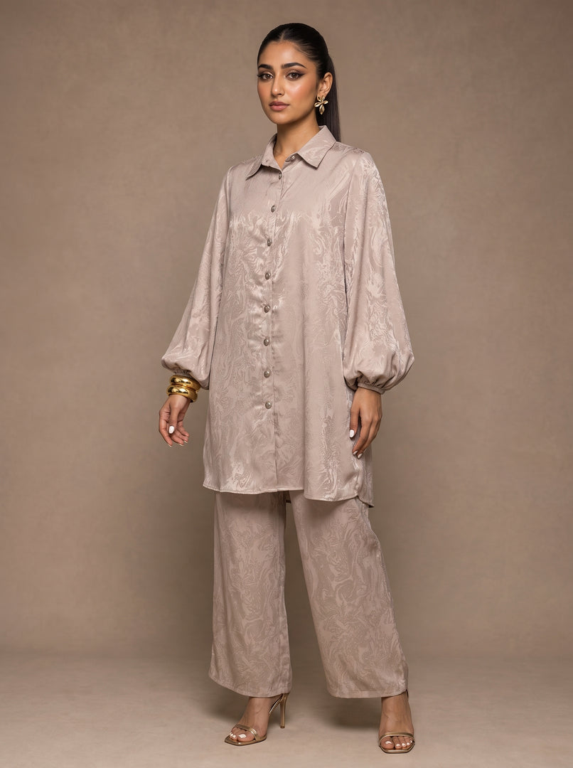 Walnut Harmony: Jacquard Top & Pant Set 85801/90651