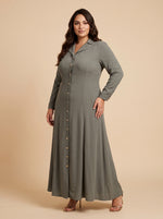 Load image into Gallery viewer, Moss Green Lapel Collar A-Line Dress 87772