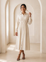 Load image into Gallery viewer, Linen Dust Collared Midi Dress 87936